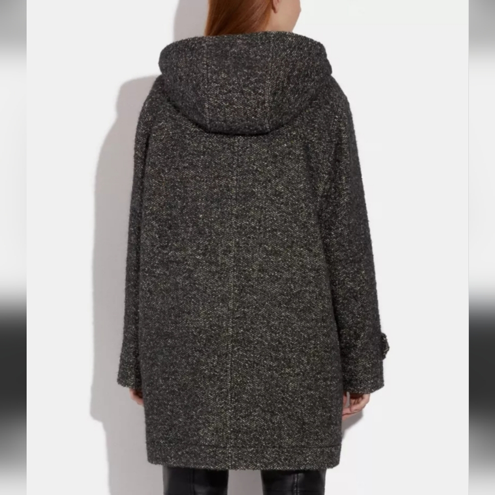 Coach Duffle Wool/Alpaca Blend Oversized Coat in Charcoal with Sherpa Hood Sz S - Picture 3 of 12